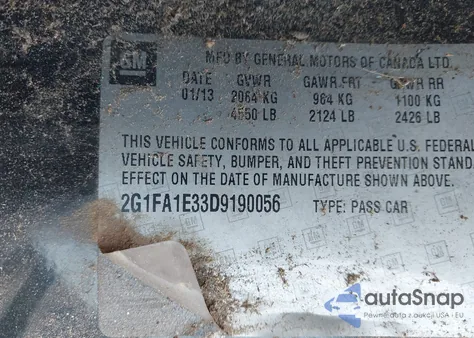 2013 Chevrolet Camaro 2Ls z USA, uszkodzony, nr VIN 2G1FA1E33D9190056